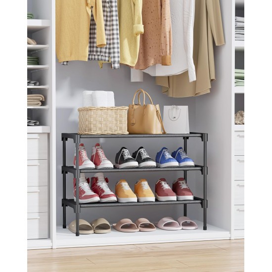 Kitsure Shoe Rack - Non-Woven Shoe Rack Shelf, Shoe Organizer for Closet, Entryway, Garage & Corridor, Stackable Shoe Shelves, 27.5" Wide - 3 Tier, Black