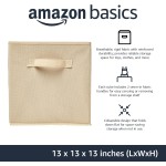 Amazon Basics Collapsible Fabric Storage Cube Bins Organizer with Handles, Sturdy, Beige, 13-x-13-x-13-inch, Pack of 6