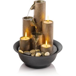 Alpine Corporation WCT202 Indoor Tabletop Tiered Water Fountain Featuring 3 Candles for Desktop and Table, 11", Brown