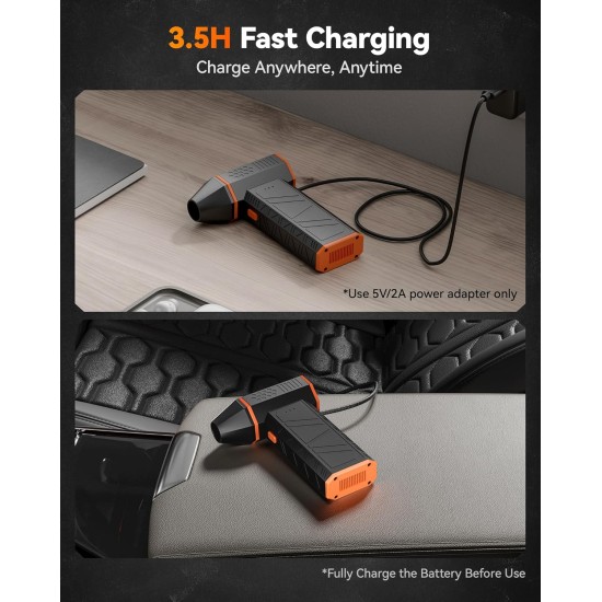 WOLFBOX MF50 Compressed Air Duster-110000RPM Super Power Electric Air Duster, 3-Gear Adjustable Mini Blower with Fast Charging, Dust Blower for Computer, Keyboard, House, Outdoor and Car