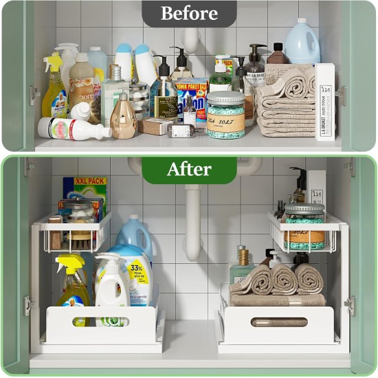 REALINN Under Sink Organizer, Pull Out Cabinet Organizer 2 Tier Slide Out Sink Shelf Cabinet Storage Shelves, Storage for Kitchen Bathroom, White, 2 Pack REALINN Under Sink Organizer, Pull Out Cabinet Organizer 2 Tier Slide Out Sink Shelf Cabinet Storage Shelves, Storage for Kitchen Bathroom, White, 2 Pack