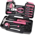 Apollo Tools Original 39 Piece General Household Tool Set in Toolbox Storage Case with Essential Hand Tools for Everyday Home Repairs, DIY and Crafts - Pink Ribbon - Pink - DT9706P