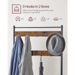 VASAGLE Coat Rack, Hall Tree with Shoe Storage Bench, Entryway Bench with Shoe Storage, 3-in-1, Steel Frame, for Entryway, 12.6 x 27.6 x 68.9 Inches, Industrial, Rustic Brown and Black UHSR41BX