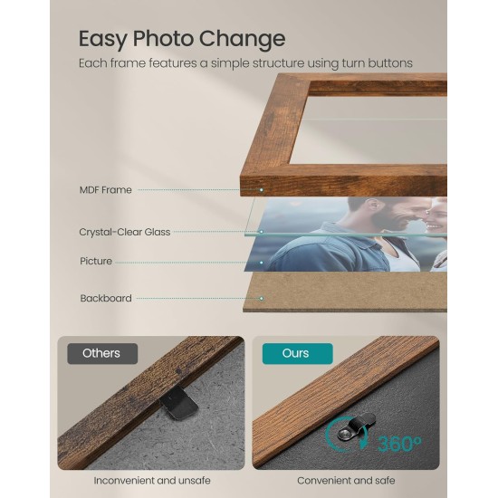 SONGMICS Picture Frames, Collage Picture Frames Set of 10, Two 8x10, Four 5x7, Four 4x6, Photo Frame for Wall Gallery Decor, Table Display, Glass, Rustic Brown URPF010X01