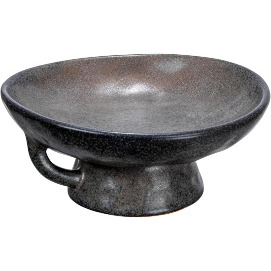 Creative Co-Op Stoneware Bowl with Handle and Base, Black Reactive Glaze