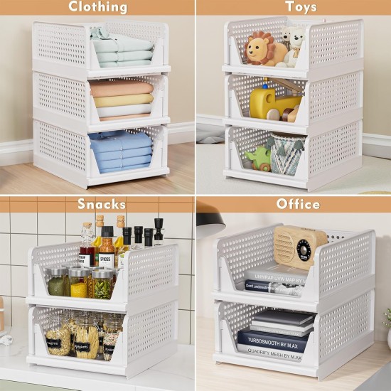5 Pack Stackable Closet Storage Basket - Stackable Storage Bins, Multifunctional & Foldable Closet Organizer Waterproof, Wardrobe Cupboard Space-Saving Hat Storage Drawer Organizer, White 5 Pack Stackable Closet Storage Basket - Stackable Storage Bins, Multifunctional & Foldable Closet Organizer Waterproof, Wardrobe Cupboard Space-Saving Hat Storage Drawer Organizer, White