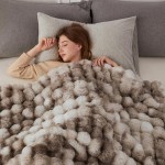 COOVA Faux Fur Throw Blanket for Couch, Cozy Soft and Fuzzy Plush Rabbit Fur Bubble Blanket for Sofa Bedroom Living Room, 50x60 Inches Tie Dye Brown
