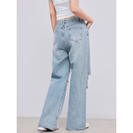 CIDER Women’s Ripped Jeans High Waisted Distressed Baggy Straight Wide Leg Pants CIDER Women’s Ripped Jeans High Waisted Distressed Baggy Straight Wide Leg Pants