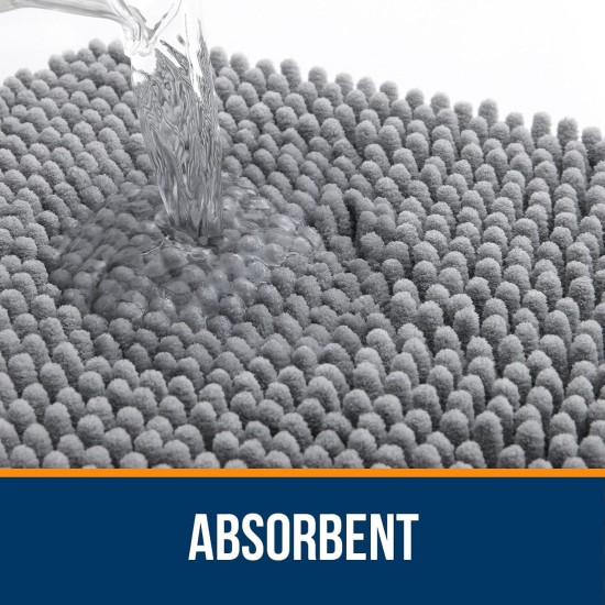 OLANLY Bathroom Rugs 30x20, Extra Soft Absorbent Chenille Bath Rugs, Rubber Backing Quick Dry, Machine Washable Bath Mats for Bathroom Floor, Tub and Shower, Home Decor Accessories, Grey