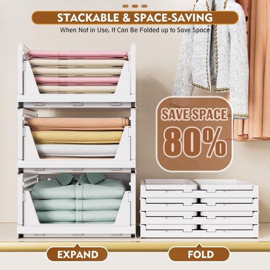 SNSLXH 5 Pack Stackable Closet Storage Basket, Multifunctional & Foldable Closet Organizer for Bathroom Kitchen Laundry Room Wardrobe Storage, Space-Saving Clothes Storage Drawer Organizer, White SNSLXH 5 Pack Stackable Closet Storage Basket, Multifunctional & Foldable Closet Organizer for Bathroom Kitchen Laundry Room Wardrobe Storage, Space-Saving Clothes Storage Drawer Organizer, White
