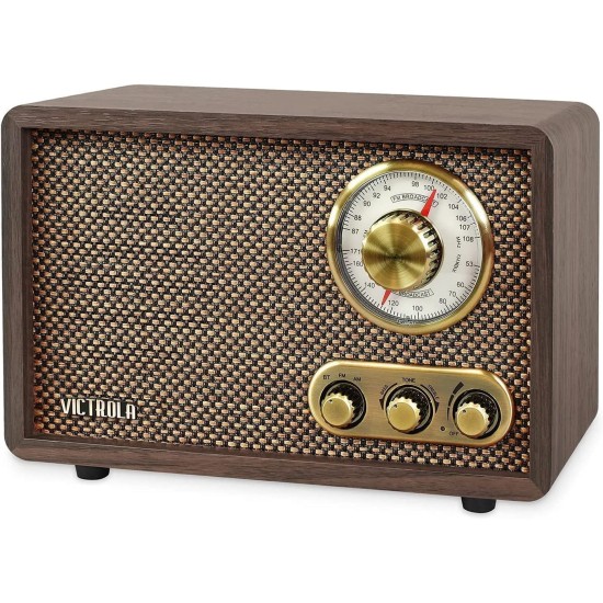 Victrola Willow – Retro Wood Bluetooth Radio with Built-in Speakers: Elegant & Vintage Design, Rotary AM/FM Tuning Dial, Bass & Treble Control, Wireless Streaming (Espresso)