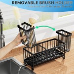 Cisily Sponge Holder for Kitchen Sink, Sink Caddy Organizer with High Brush Holder, Kitchen Countertop Organizers and Storage Essentials, Rustproof 304 Stainless Steel (Black, 9.25″)