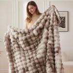 COOVA Faux Fur Throw Blanket for Couch, Cozy Soft and Fuzzy Plush Rabbit Fur Bubble Blanket for Sofa Bedroom Living Room, 50x60 Inches Tie Dye Brown