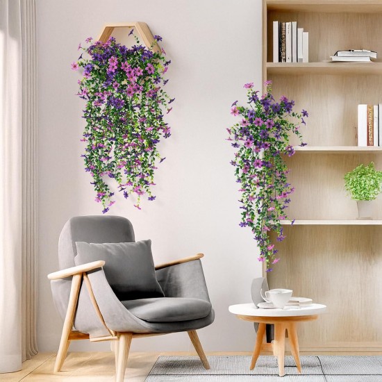 Artificial Fake Hanging Flowers Plants for Outdoor Spring Decoration,2 PCS Faux Silk Daisy with Eucalyptus Leaves,UV Resistant Look Real for Outside Home Indoor Planter Porch Patio Balcony Yard Decor