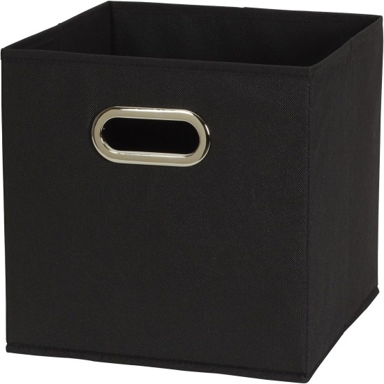 Household Essentials Foldable Fabric Storage Bins 6 Piece Set, Strong Poly-Woven Fabric, Sturdy Chipboard Sides, Grommet Front Handle, Stackable and Foldable, Classic Design, Black