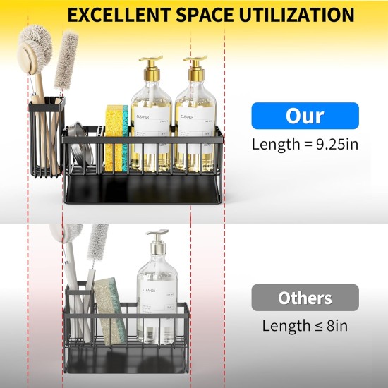 Cisily Sink Caddy Sponge Holder for Kitchen with Brush Holder and Stainless Steel Self Drain Tray, Rustproof Kitchen Sink Organizer for Sponge, Soap Dispenser Storage Accessories