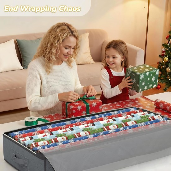 Budding Joy 90L Under Bed Storage Containers, Closet Organizers and Storage Bins, Foldable Underbed Storage Bags for Linen Sheets, Blanket, Clothing, Comforter, Sweaters, Pillows, Wrapping Paper, Grey