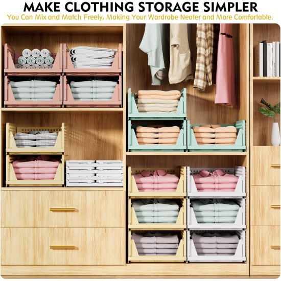 SNSLXH 5 Pack Stackable Closet Storage Basket, Multifunctional & Foldable Closet Organizer for Bathroom Kitchen Laundry Room Wardrobe Storage, Space-Saving Clothes Storage Drawer Organizer, White SNSLXH 5 Pack Stackable Closet Storage Basket, Multifunctional & Foldable Closet Organizer for Bathroom Kitchen Laundry Room Wardrobe Storage, Space-Saving Clothes Storage Drawer Organizer, White