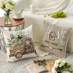 AVOIN colorlife Bless Our Home Farmhouse Eucalyptus Leaves Throw Pillow Covers, 18 x 18 Inch Truck Home Sweet Home Cushion Case Decorations Set of 4