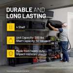 Plano 4-Shelf Plastic Storage Shelves, 48” x 23” x 14”, 200lb Capacity, Pantry, Office, Closet and Garage Shelves, Easy to Assemble, Durable Plastic Shelving Unit