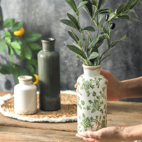 Vintage Vase Set of 3, Ceramic Vintage Flower Vases, Chinoiserie Decorative Home Decor Retro Floral Vase Rustic Farmhouse Decor for Table Bookshelf Mantel Kitchen Living Room Office - Green and Beige Vintage Vase Set of 3, Ceramic Vintage Flower Vases, Chinoiserie Decorative Home Decor Retro Floral Vase Rustic Farmhouse Decor for Table Bookshelf Mantel Kitchen Living Room Office - Green and Beige