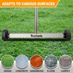 Toolwiz Magnetic Pick Up Sweeper 17-inch Heavy Duty Magnet Pickup Lawn Sweeper Roofing Tools, 8.8 Lbs Yard Magnet with Telescoping Holder and Wheels to Pick Up Nails Magnetic Sweeper for Construction