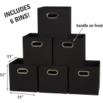 Household Essentials Foldable Fabric Storage Bins 6 Piece Set, Strong Poly-Woven Fabric, Sturdy Chipboard Sides, Grommet Front Handle, Stackable and Foldable, Classic Design, Black
