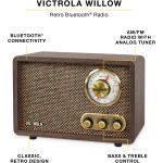 Victrola Willow – Retro Wood Bluetooth Radio with Built-in Speakers: Elegant & Vintage Design, Rotary AM/FM Tuning Dial, Bass & Treble Control, Wireless Streaming (Espresso)