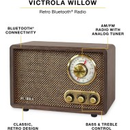 Victrola Willow – Retro Wood Bluetooth Radio with Built-in Speakers: Elegant & Vintage Design, Rotary AM/FM Tuning Dial, Bass & Treble Control, Wireless Streaming (Espresso)