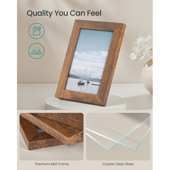 SONGMICS Picture Frames, Collage Picture Frames Set of 10, Two 8x10, Four 5x7, Four 4x6, Photo Frame for Wall Gallery Decor, Table Display, Glass, Rustic Brown URPF010X01