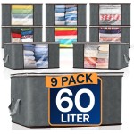 Reli. 60L Clothes Storage Bags (9 Pack) Closet Organizers, Storage Containers | Foldable Clothes Bins w/Lids, Handles | Large Bags for Storing Towels, Clothing, Toys, Blankets | Grey Reli. 60L Clothes Storage Bags (9 Pack) Closet Organizers, Storage Containers | Foldable Clothes Bins w/Lids, Handles | Large Bags for Storing Towels, Clothing, Toys, Blankets | Grey
