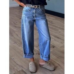 Flamingals Straight Leg Jeans for Women Boyfriend Mid Rise Roll Hem Wash Cropped Denim Pants Without Belt Flamingals Straight Leg Jeans for Women Boyfriend Mid Rise Roll Hem Wash Cropped Denim Pants Without Belt