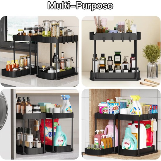 Multi-Purpose Pull-Out Storage Organizers, Under Sink/Cabinet Organizers and Storage for Bathroom & Kitchen, Black, 12.8 Inches, 2 Packs Multi-Purpose Pull-Out Storage Organizers, Under Sink/Cabinet Organizers and Storage for Bathroom & Kitchen, Black, 12.8 Inches, 2 Packs