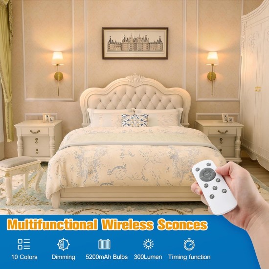 NIORSUN Battery Operated Wall Sconce Set of 2,Gold Rechargeable Wall Lights with 5200mAh Dimmable Bulbs and Remote,10 Colors Wireless Wall Lamps for Bedroom Living Room Hallway Decor NIORSUN Battery Operated Wall Sconce Set of 2,Gold Rechargeable Wall Lights with 5200mAh Dimmable Bulbs and Remote,10 Colors Wireless Wall Lamps for Bedroom Living Room Hallway Decor