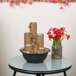 Alpine Corporation WCT202 Indoor Tabletop Tiered Water Fountain Featuring 3 Candles for Desktop and Table, 11", Brown