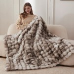 COOVA Faux Fur Throw Blanket for Couch, Cozy Soft and Fuzzy Plush Rabbit Fur Bubble Blanket for Sofa Bedroom Living Room, 50x60 Inches Tie Dye Brown