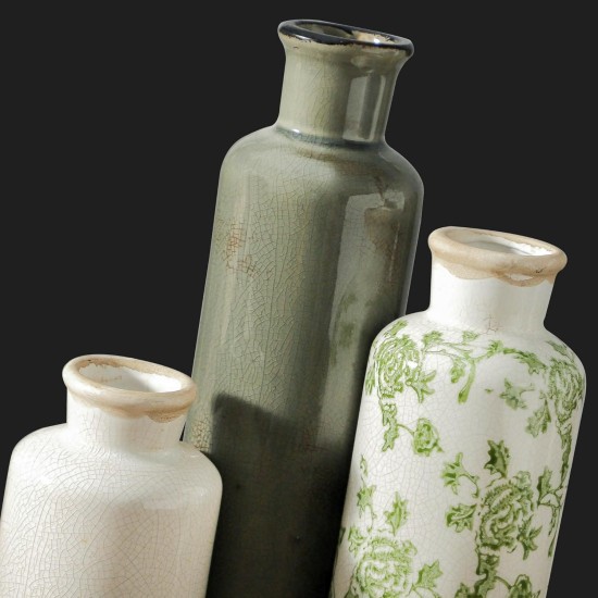 Vintage Vase Set of 3, Ceramic Vintage Flower Vases, Chinoiserie Decorative Home Decor Retro Floral Vase Rustic Farmhouse Decor for Table Bookshelf Mantel Kitchen Living Room Office - Green and Beige Vintage Vase Set of 3, Ceramic Vintage Flower Vases, Chinoiserie Decorative Home Decor Retro Floral Vase Rustic Farmhouse Decor for Table Bookshelf Mantel Kitchen Living Room Office - Green and Beige