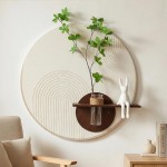 3D Textured Abstract Wall Art Decor,Boho Neutral Beige and Brown Modern Minimalist Artwork with Vase for Walls,Large Round Sandstone Geometric Painting for Living Room, Bedroom, Office, Hallway, 24x24