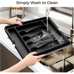 Extra Large Expandable Silverware Organizer, BPA-Free Food-Safe Cutlery Flatware Organizer, Kitchen Utensil Drawer Organizer, Adjustable Silverware Holder for Spoons Forks Knives, Black