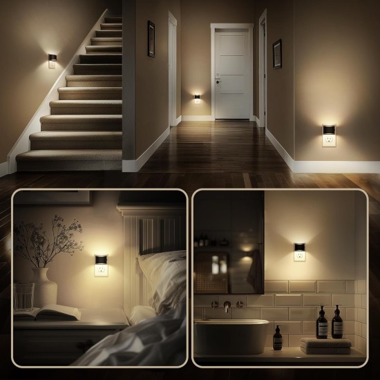 DORESshop LED Night Light[2 Pack], Night Lights Plug into Wall, 3 Level Brightness Adjustable Plug in Night Light, Dusk to Dawn Sensor, Nightlights for Adults, Bedroom, Bathroom, Hallway, 3000K