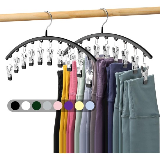 Legging Organizer for Closet, Metal Yoga Pants Hangers 2 Pack w/10 Clips Holds 20 Leggings, Space Saving Hanging Closet Organizer w/Rubber Coated Closet Organizers and Storage, Black Legging Organizer for Closet, Metal Yoga Pants Hangers 2 Pack w/10 Clips Holds 20 Leggings, Space Saving Hanging Closet Organizer w/Rubber Coated Closet Organizers and Storage, Black