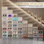 12 Pack Clear Shoe Storage Organizer with Magnetic Door,Stackable Plastic Shoe Boxes for Sneakers,Boots,and Heels,Space-Saving Foldable Shoe Rack for Closet,Durable Shoe Cabinet Organizer,White