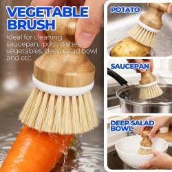 Holikme 6 Pack Dish Brush Kitchen Brushes Set with Vegetable Palm Brush, Bottle Brush, Dish Brush and Straw Brush, Fruit Cleaning Brushes for Cleaning Potato Skillet Wok Pot Pan Cast Iron, Yellow