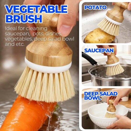 Holikme 6 Pack Dish Brush Kitchen Brushes Set with Vegetable Palm Brush, Bottle Brush, Dish Brush and Straw Brush, Fruit Cleaning Brushes for Cleaning Potato Skillet Wok Pot Pan Cast Iron, Yellow