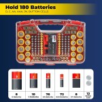 Ontel Battery Daddy Storage & Organizer Case w/Tester, Stores & Protects Up to 180 Batteries, Double-Sided, Clear Locking Lid, Secure Latches & Portable Carrying Handle - Red (Batteries Not Included)