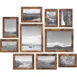 SONGMICS Picture Frames, Collage Picture Frames Set of 10, Two 8x10, Four 5x7, Four 4x6, Photo Frame for Wall Gallery Decor, Table Display, Glass, Rustic Brown URPF010X01