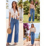 Sidefeel Women's Wide Leg Jeans High Waisted Stretchy Tummy Control Straight Leg Denim Pants