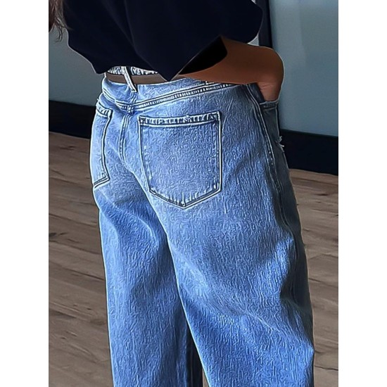 Flamingals Straight Leg Jeans for Women Boyfriend Mid Rise Roll Hem Wash Cropped Denim Pants Without Belt Flamingals Straight Leg Jeans for Women Boyfriend Mid Rise Roll Hem Wash Cropped Denim Pants Without Belt