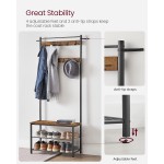 VASAGLE Coat Rack, Hall Tree with Shoe Storage Bench, Entryway Bench with Shoe Storage, 3-in-1, Steel Frame, for Entryway, 12.6 x 27.6 x 68.9 Inches, Industrial, Rustic Brown and Black UHSR41BX