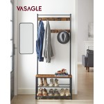 VASAGLE Coat Rack, Hall Tree with Shoe Storage Bench, Entryway Bench with Shoe Storage, 3-in-1, Steel Frame, for Entryway, 12.6 x 27.6 x 68.9 Inches, Industrial, Rustic Brown and Black UHSR41BX